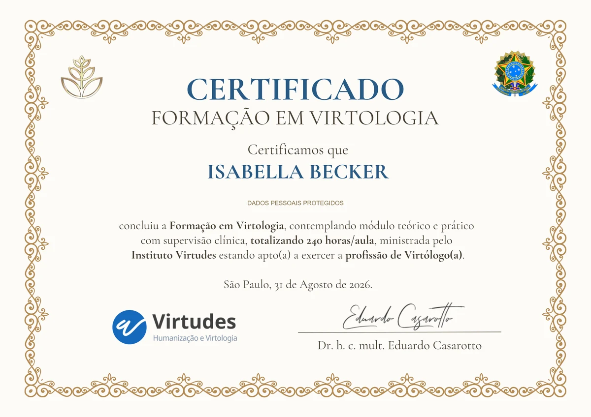 Certificado de formação em Virtologia de Isabella Becker